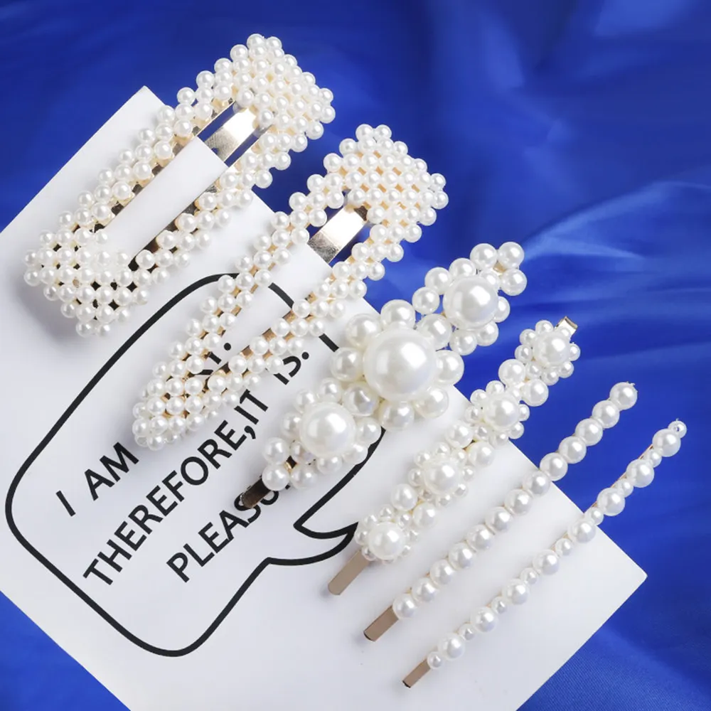 

Fashion handmade Gold Color 1PC Pearl Imitation Hair Clip Snap Barrette Stick Hairpin Hair Styling Accessories For Women Girls