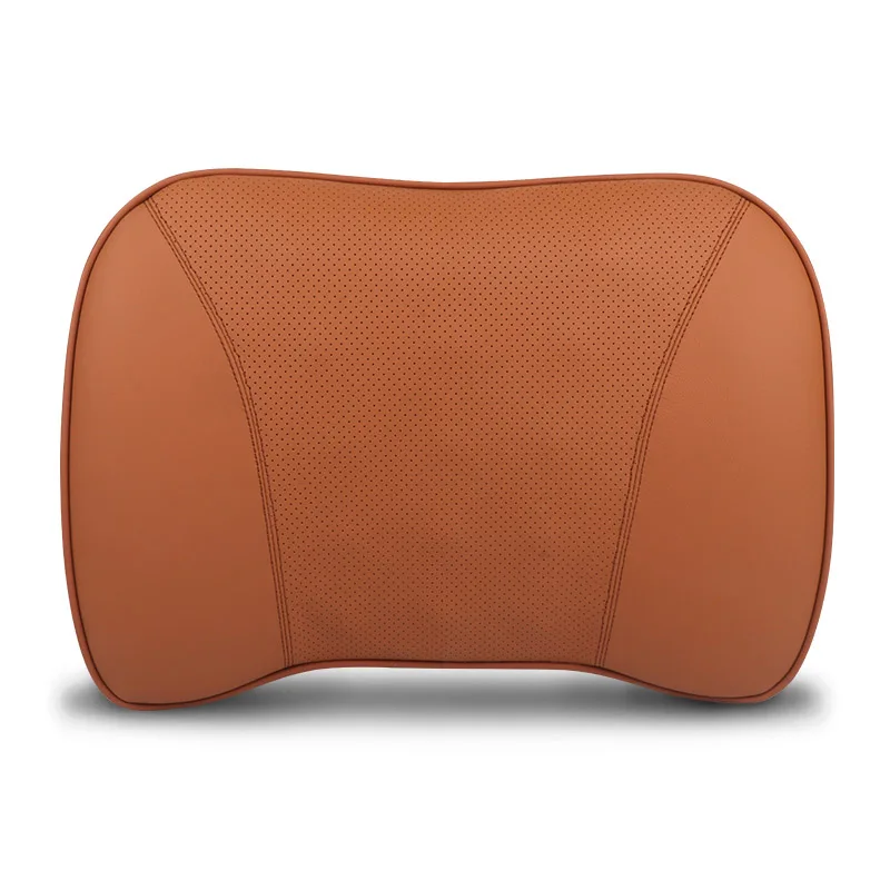 Brown Lumbar Support Подушка для автомобильных путешествий из натуральной кожи с эффектом памяти, подушка для шеи, облегчающая усталость, автомобильный подголовник, поясничное сиденье, офисное, домашнее кресло - Цвет: Brown Lumbar Support