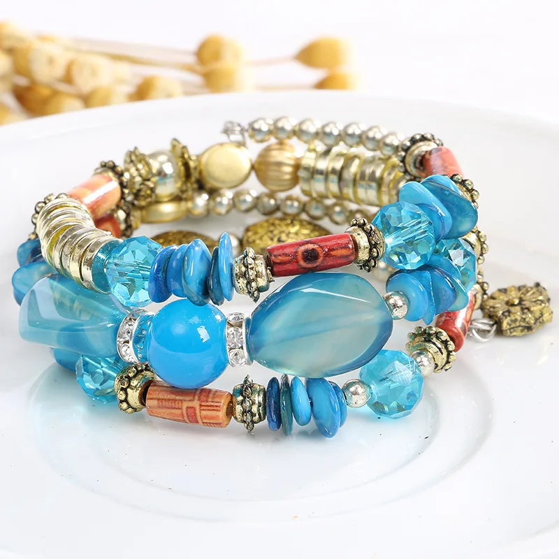 Хит богемные пляжные браслеты для женщин ретро многослойный Кристальный камень