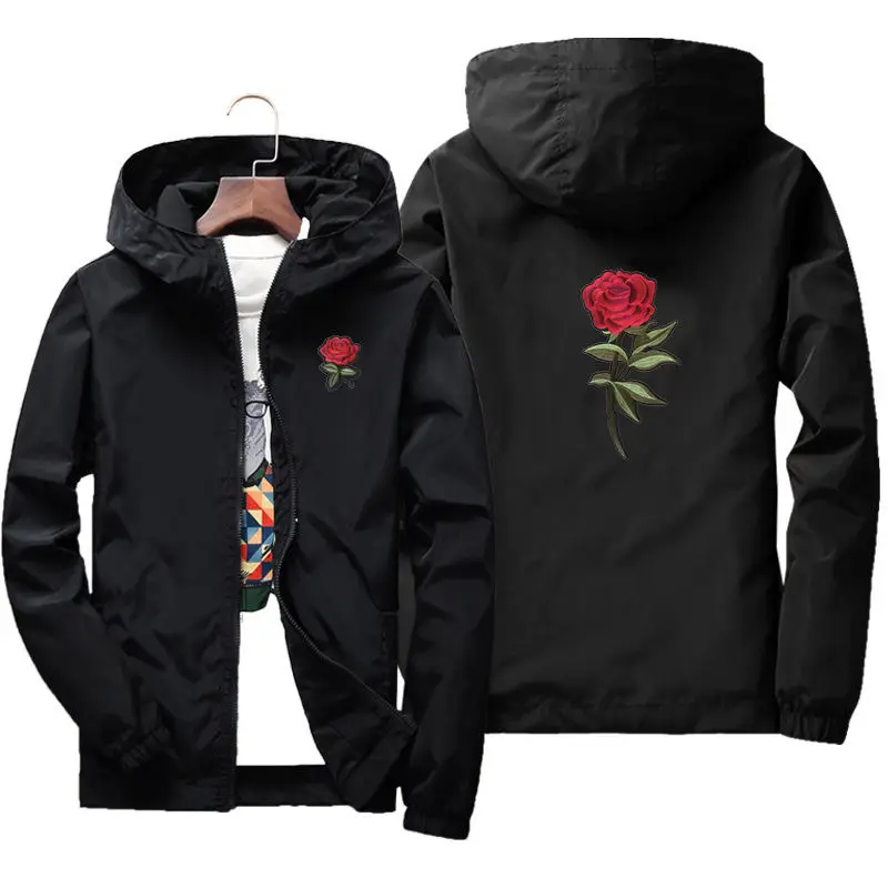 Ветровка с вышивкой розы для мужчин и женщин, тонкая Модная приталенная Студенческая куртка с капюшоном, 8 цветов, большие размеры, весна-осе... от AliExpress WW
