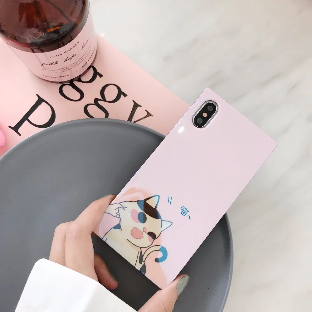 KJYKJ площади глянцевый телефон чехлы для Iphone X 7 8 плюс Blu-Ray Роскошные модные кошка