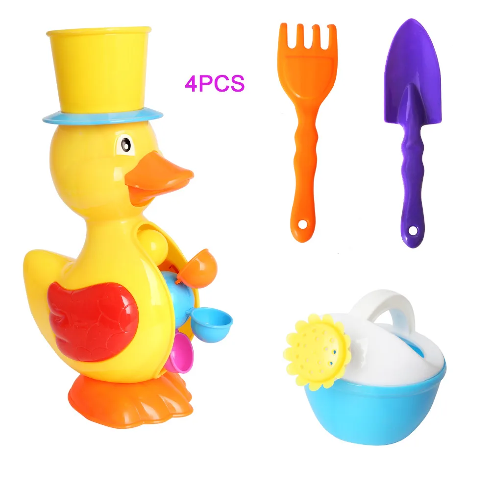 4PCS 14&quot Duck Waterwheel Bath/Beach Toys Color random Set Shovels Rakes Sprinkler Sand Bucket Party Favors for Kid(6231) | Игрушки и