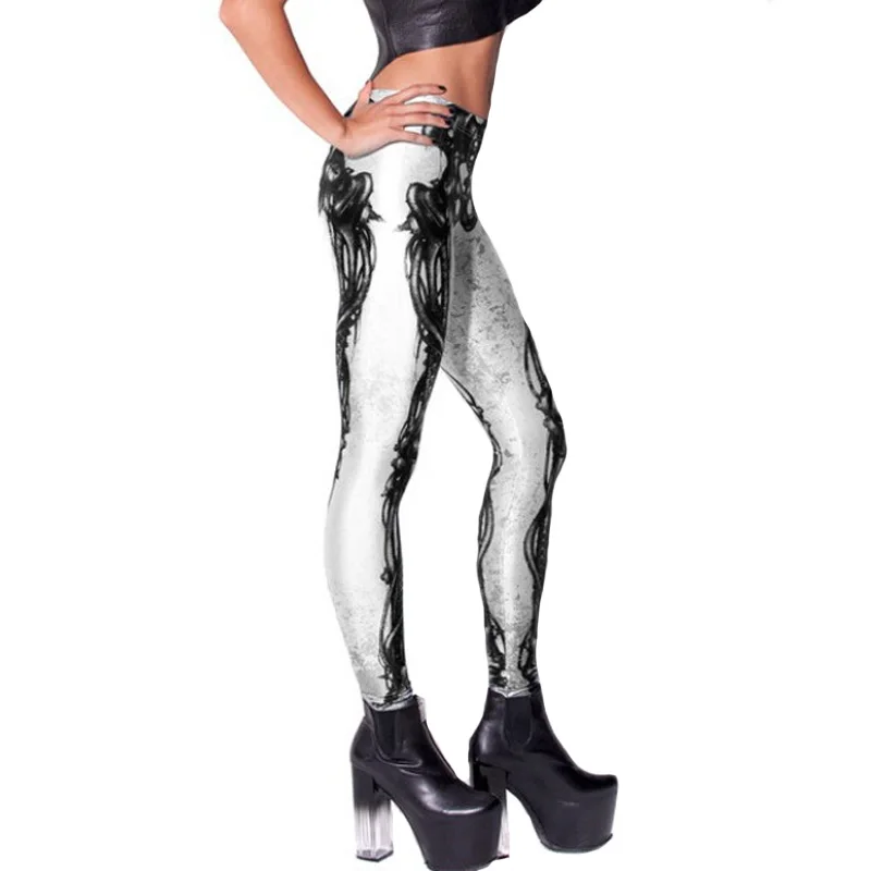 VISNXGI Leg Bones Printed Legging Skeleton Frame Women New Black White 3D Digital Milk Workout Jeggings Breathable Gym Pants