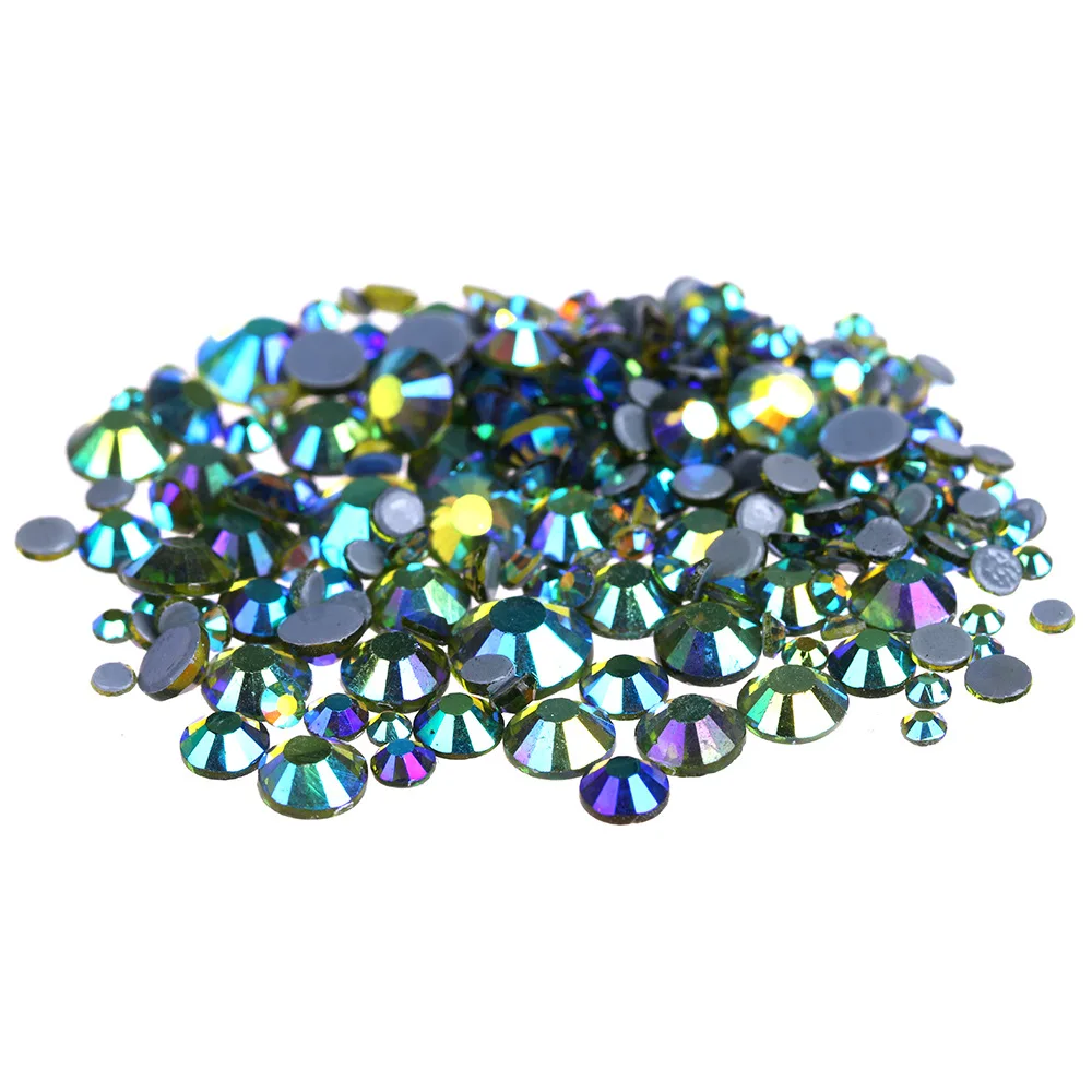 

AAAA Quality Olivine AB Crystals Glass Hot Fix Rhinestones For Clothing Decoration Garment Flat Back Iron On Rhinestone