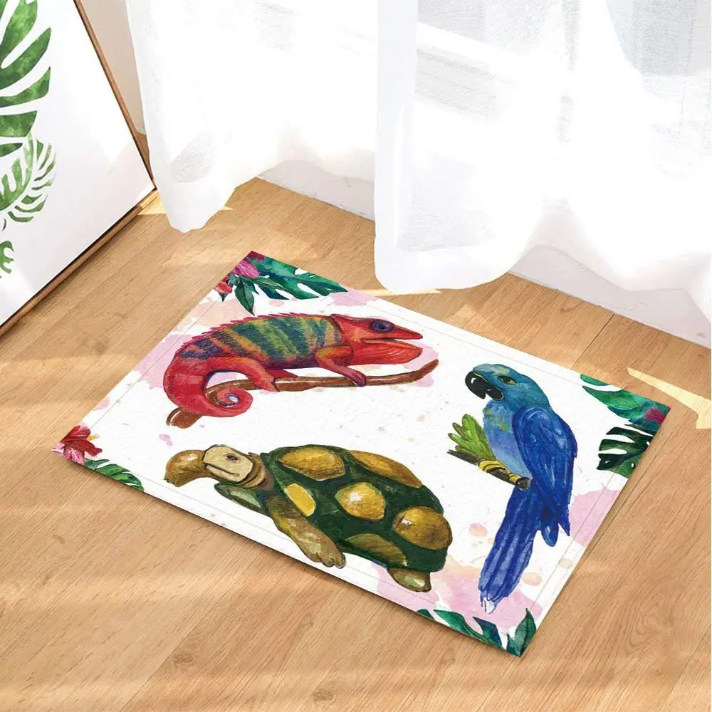 Коврики для ванной с животным декором хамелеон попугай черепаха в джунглях