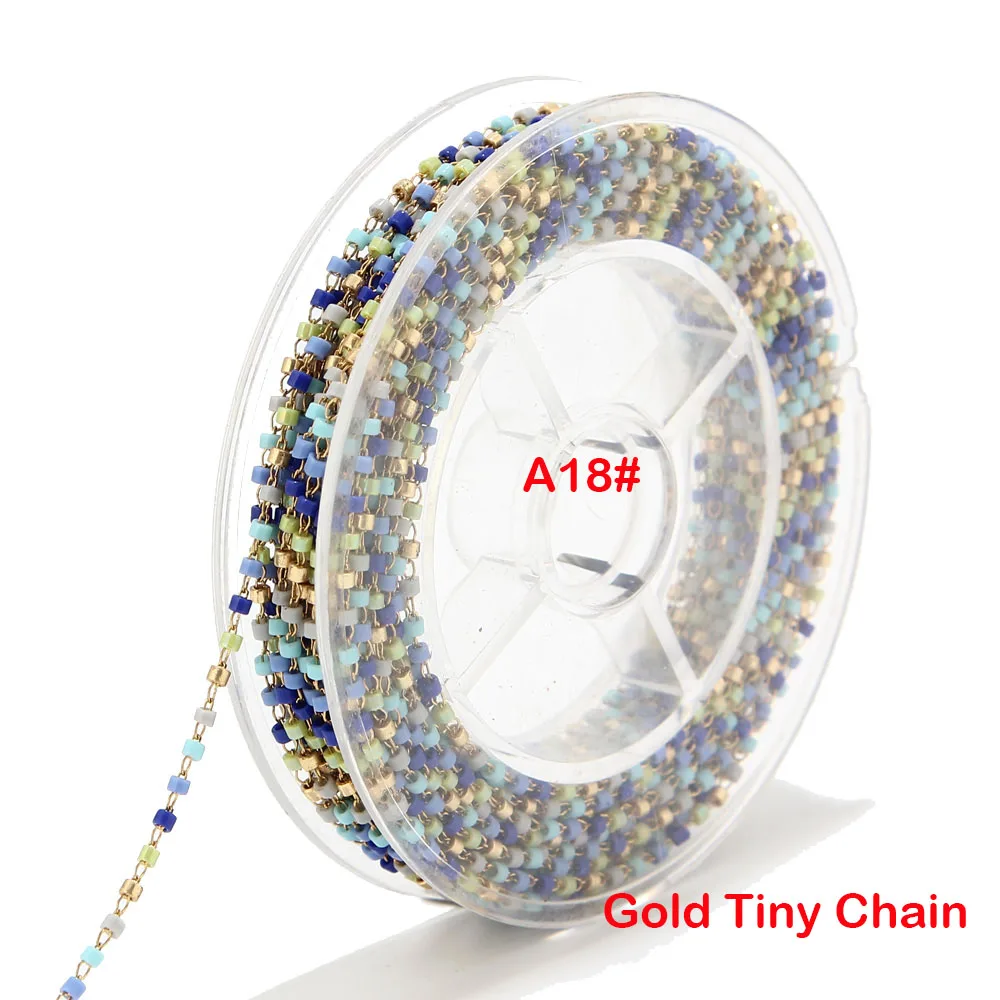A18 Gold Chain 8 метров бисер Miyuki цепочка со стеклянными бусинами 1,8 мм из нержавеющей стали со спутниковыми бусинами Крошечная цепочка для ожерелья ножной браслет - Цвет: A18 Gold Chain
