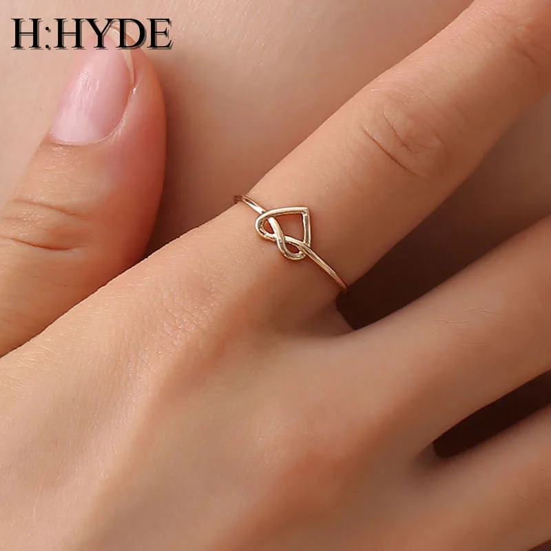 H:HYDE Wedding Heart Rose Gold Color Rings Engagement Black Stainless Steel Open Ring Fashion Bijoux For Women Jewelry|Кольца| |