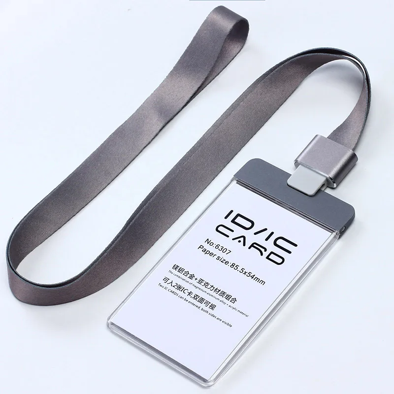 V grey set Прозрачный акриловый пластик с металлической ID IC карты держатель пропуска карты+ цветной полиэфирный ремешок с пряжкой из сплава Al - Цвет: V grey set
