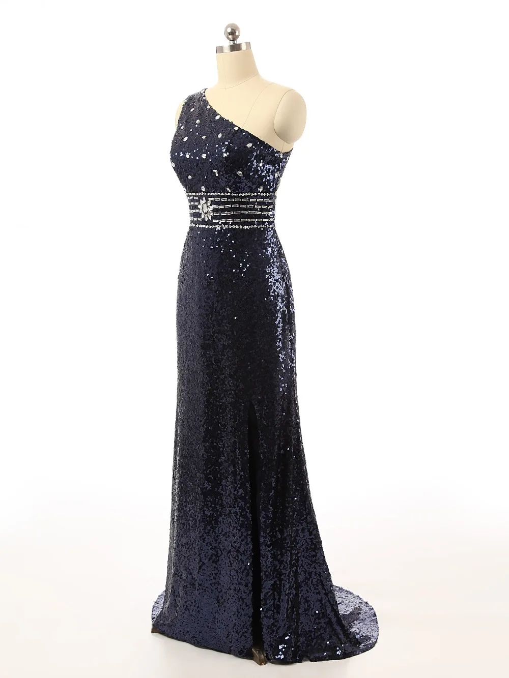 New Beautiful Navy Blue Evening Dresses 2018 Beading Belt Sexy Cut Back Prom Party Gown Sequins Dress | Свадьбы и торжества