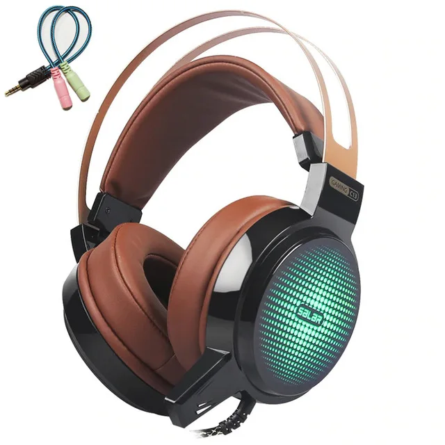 Ihens5 Salar C13 игровая гарнитура глубокий бас Игровые наушники лучший шлем геймер с микрофоном светодиодный светильник наушники для компьютера ПК - Цвет: brown with cable
