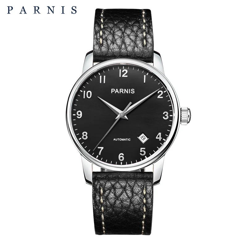 Silver Steel Blue Модные мужские механические часы 36 мм Parnis из натуральной кожи с циферблатом, Мужские автоматические часы с автоматической обмоткой, часы esqueleto dourado - Цвет: Silver Steel Blue