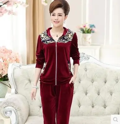 

New 2017 Women Hooded Sporting Suit Casual Sweatshirt Gold velvet 2 Pieces Set Women Sportswear Suit Spring lady Suit Sets