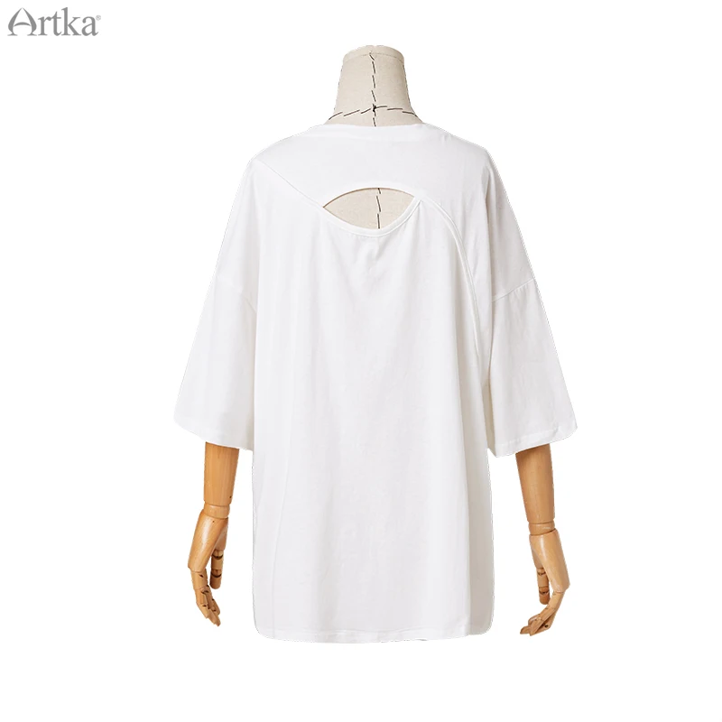 Женская футболка с вырезом на спине ARTKA Повседневная из 100% хлопка круглым и