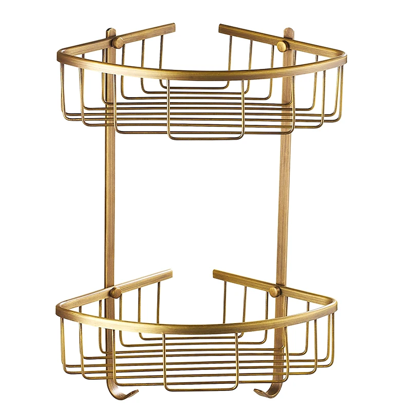 Угловая полка в ванную комнату без сверления латунная для ванной Душевой корзины