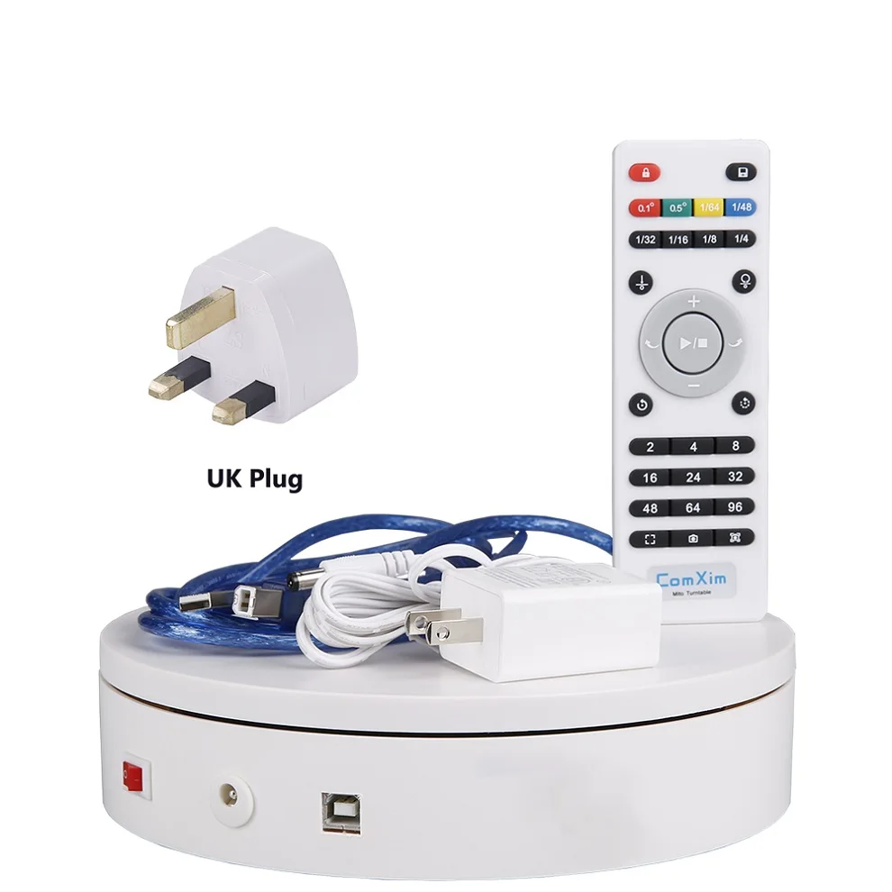 White with UK plug ComXim MT200RUWL20 пульт дистанционного управления, wifi, USB, вращающийся электрический поворотный стол для фотографии, дисплей, поддержка вторичного развития - Цвет: White with UK plug