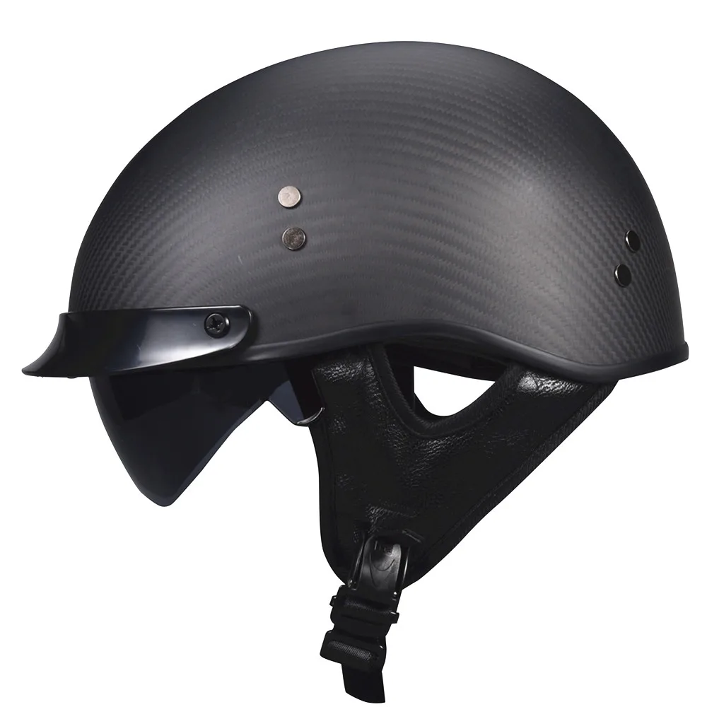 Flat Black Vcoros, углеродное волокно, половина лица, мотоциклетный шлем со съемной и моющейся подушечкой, Ретро стиль, для мужчин и женщин, шлем в горошек, сертификация - Цвет: Flat Black