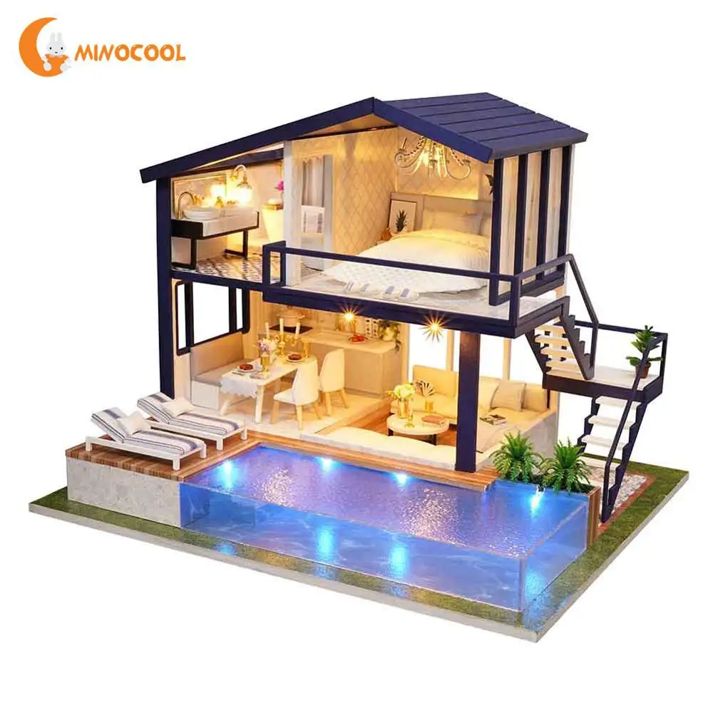 Домик сделай сам кукольный домик деревянная ручная сборка домашнее украшение