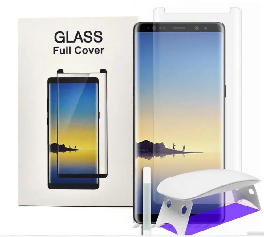 УФ-Клей протектор экрана для Samsung Galaxy S7 Edge S8 S9+ Plus Note8 Note 9 закаленное стекло полное покрытие 1 ультрафиолетовый свет