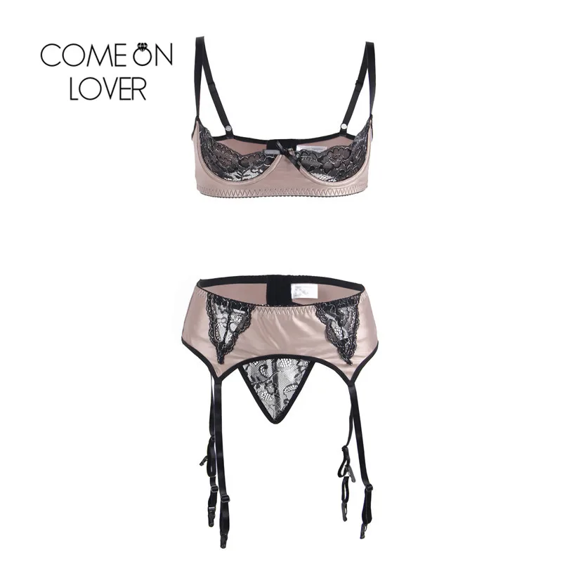 

Комплект нижнего белья Comeonlover с подвязками размера плюс 5XL, атласное белье, женский сексуальный комплект с подвязкой на косточках, Langerie RE80319