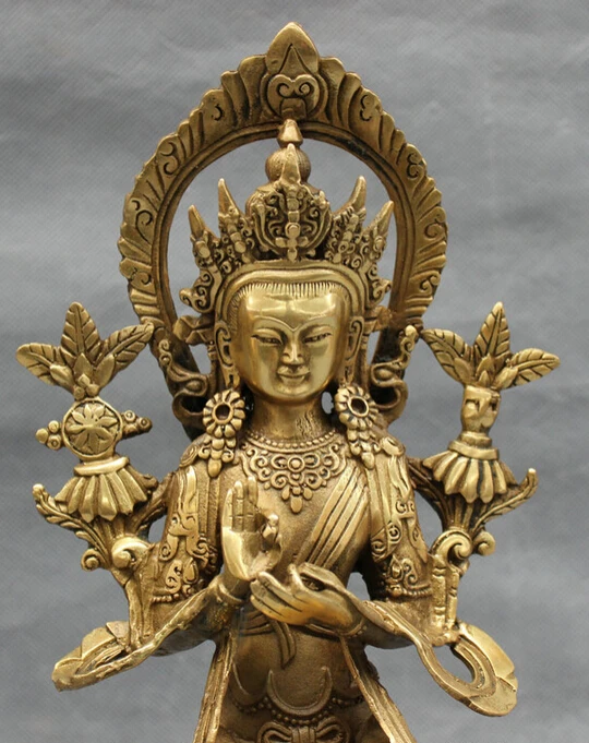 12 дюймов тибетская латунная буддистская статуя Будды Maitreya Kwan-Yin GuanYin богиня тара 29