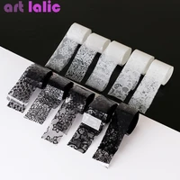 10 rolls 2 560cm new black white lace transfer foil nail art sexy full wraps flower glue adhesive diy manicure styling tools