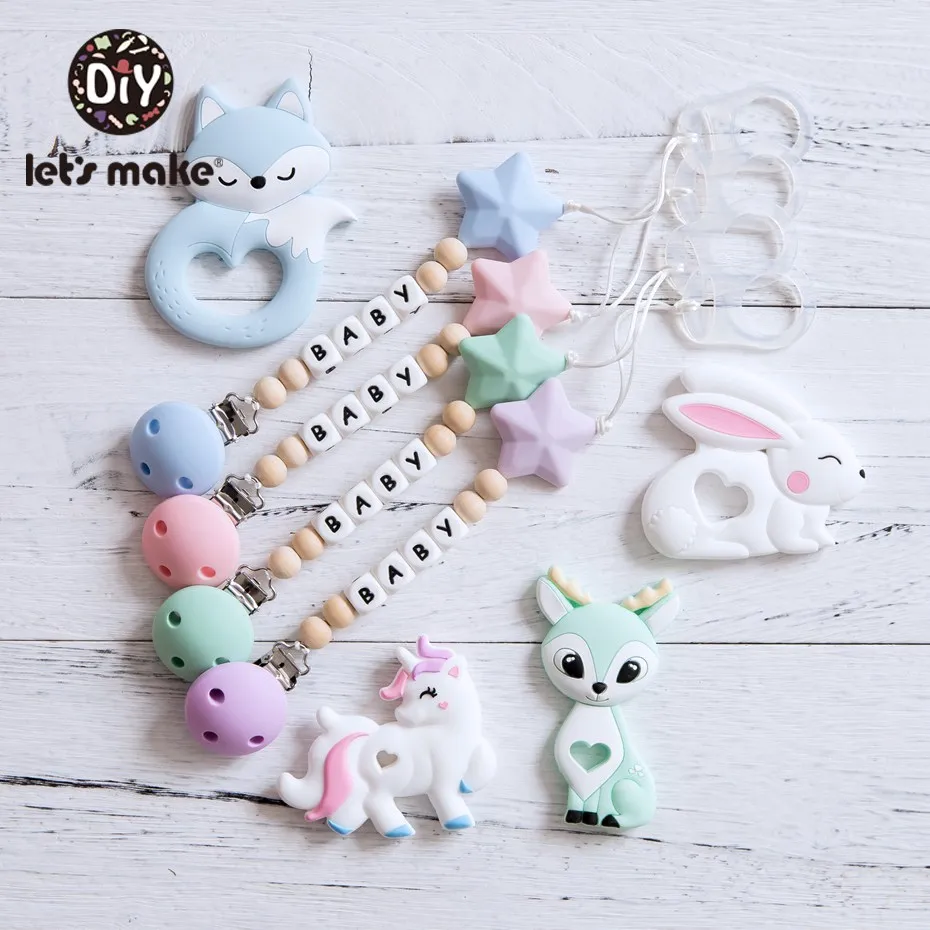 

Let's Make Cartoon Silicone Teether Beads Customize Baby's Name Holder For Nipples Personalized Animal Teething Beads For Kids