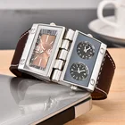 Часы OULM 9525, мужские кварцевые наручные часы с двумя большими циферблатами, мужские военные часы с 3 часовыми поясами, мужские часы