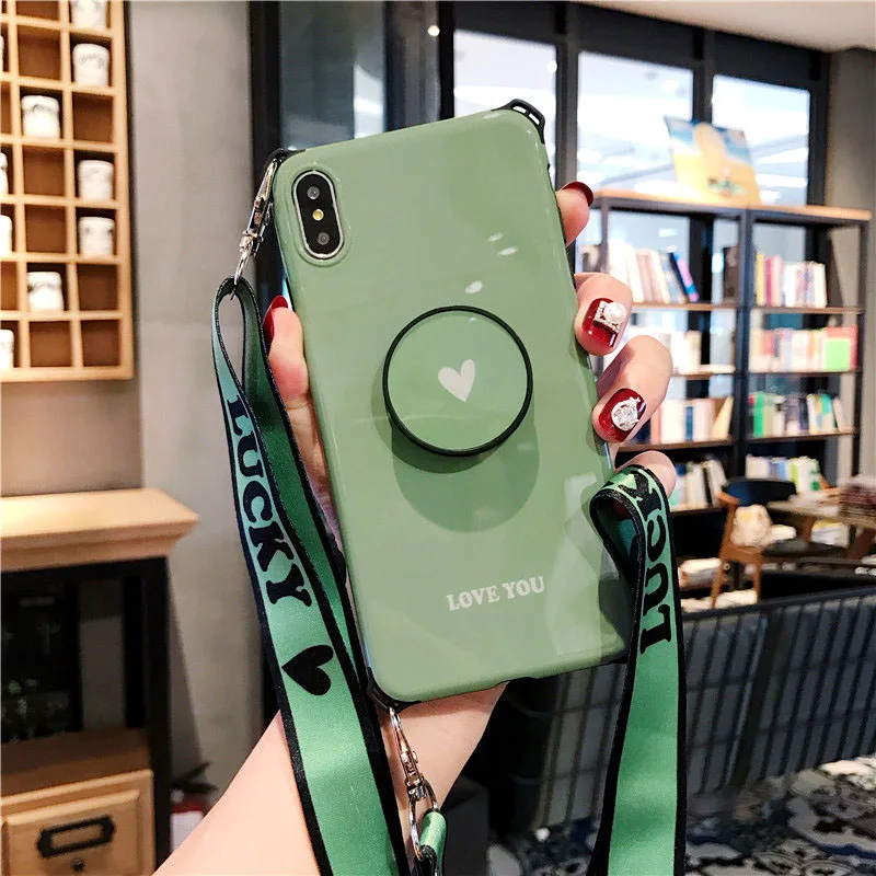 Милыми любящими сердцами кронштейн, чехол для телефона для iphone7 чехол Lanyard прикрепляющийся к задняя крышка для iphone6 7 8 плюс XS XR XS MAX отделением для карт - Цвет: 2
