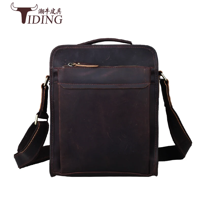 Модная мужская сумка мессенджер 2017 кожаная через плечо crazy horse дизайнерская