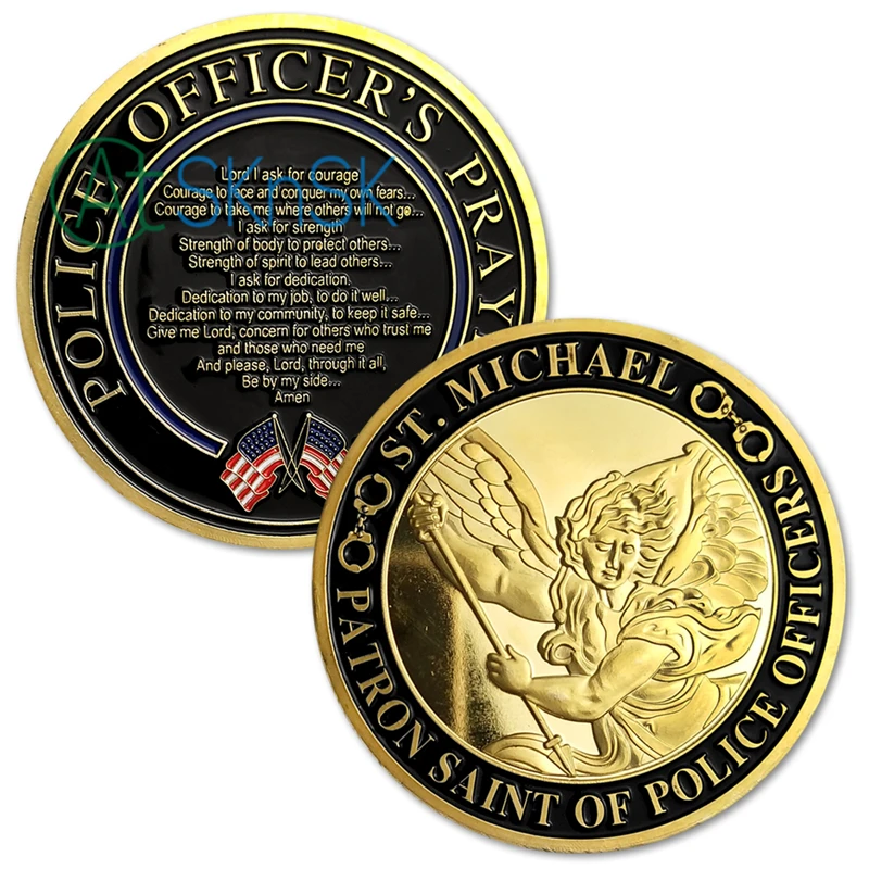 

Wholesale Hot St. Michael gold coins medals Police Officer Prayer Patron Saint of Police Officers challenge coins for souvenir