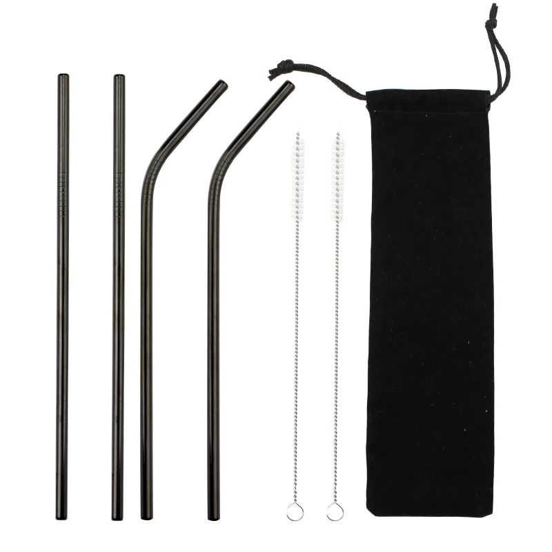 B5 Black(4Pcs) 2/4 шт. Нержавеющая сталь соломенная многоразовая металла питьевой соломы с чистящая щетка для дома Вечерние Барные аксессуары - Цвет: B5 Black(4Pcs)