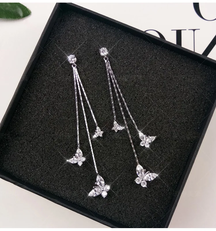 2020 высококачественный Цирконий серьги для женщин милые бабочки с кисточками s925