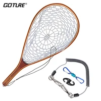 goture fly fishing net with lanyard rope magnetic buckle casting network landing net for trout bass pike fishing accessories