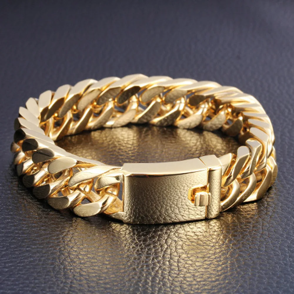 

Мужские ювелирные изделия, лидер продаж, браслет-цепочка из нержавеющей стали золотого цвета 14 мм 8, 46 дюймов