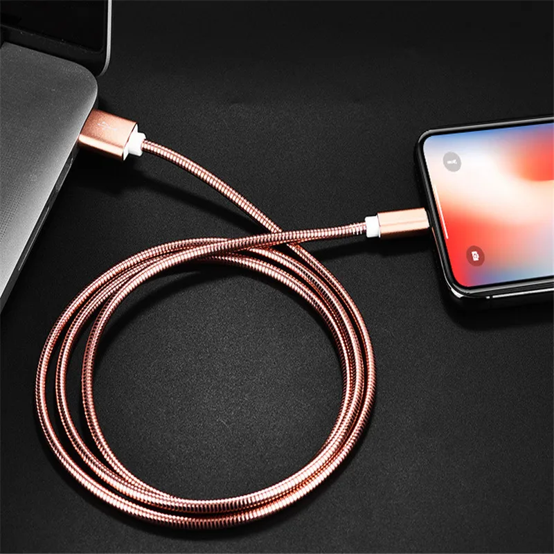 2.4A Быстрый 8pin type C mi cro USB кабель 1 м металлический пружинный кабель для передачи данных зарядное устройство для телефона для Xiaomi mi huawei samsung sony Iphone X Кабель