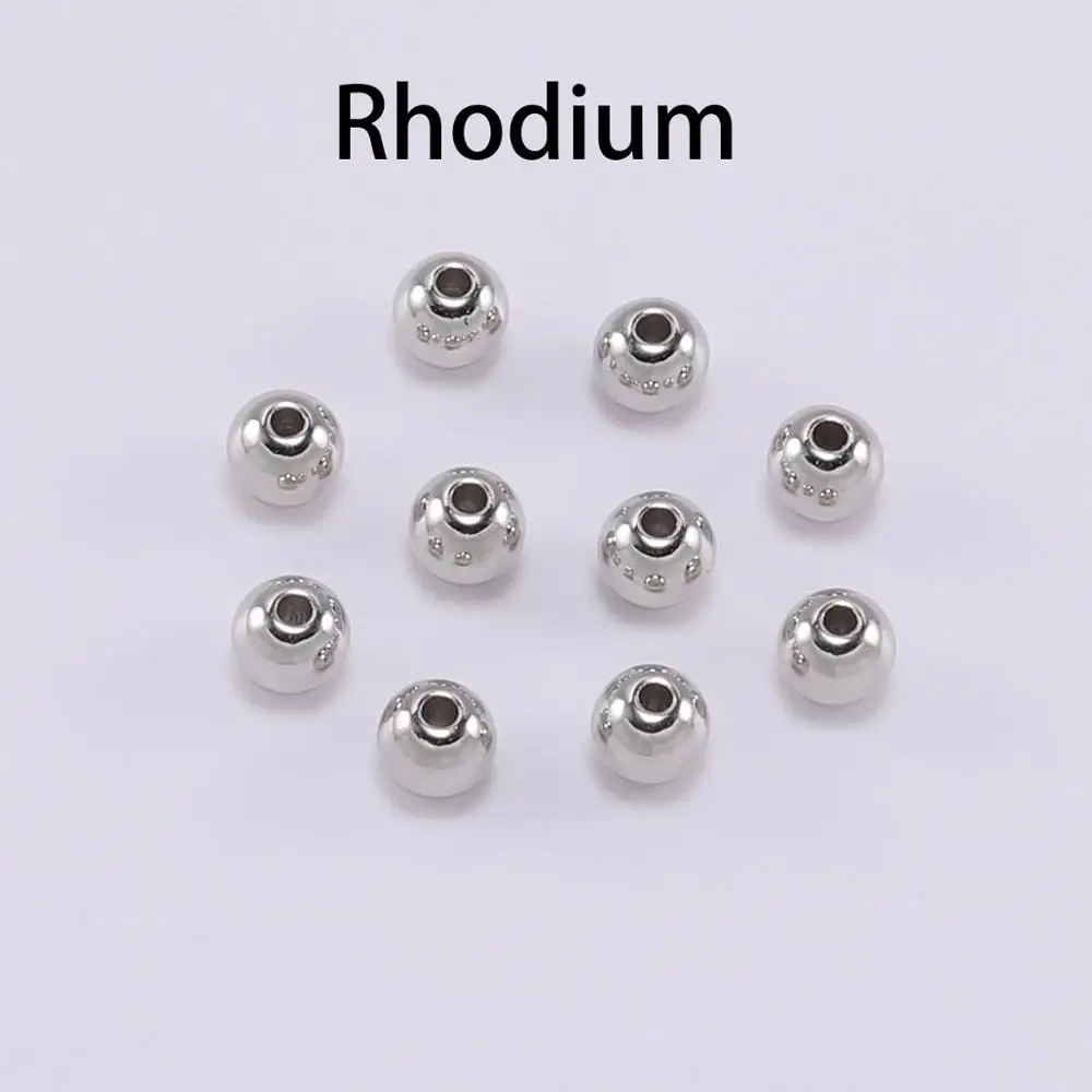 Rhodium 100 шт./лот, 3, 4, 5, 6, 8 мм, золото, серебро, с отверстием, бисер CCB, Круглый бисер для изготовления ювелирных изделий, аксессуары, сделай сам - Цвет: Rhodium