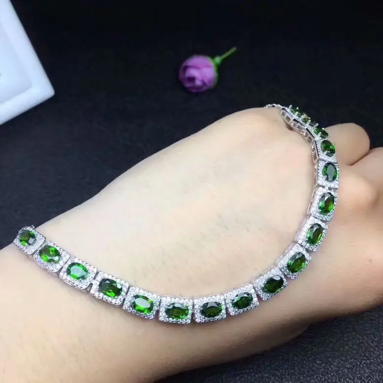 925 silver inlaid natural green diopside bracelet 17p4*6Multiple gems. Deluxe Style Beautiful jewelry. | Украшения и аксессуары
