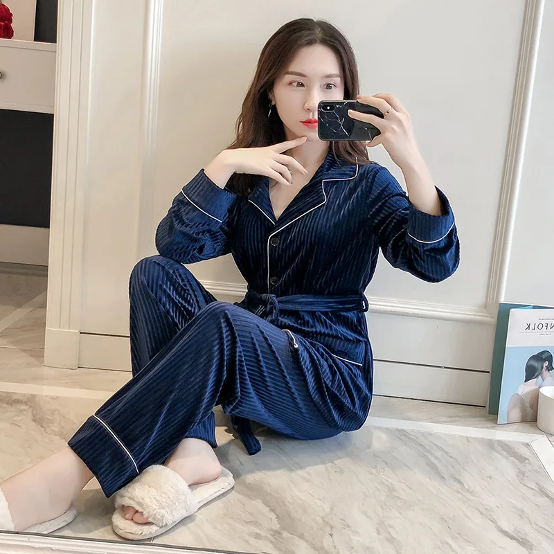 Gray Womens 2pcs Sleep Top Pants Suit Robe Bath Gown Sleepwear Sets Casual Pajamas Autumn Velour Home Wear Nightwear M L XL | Женская