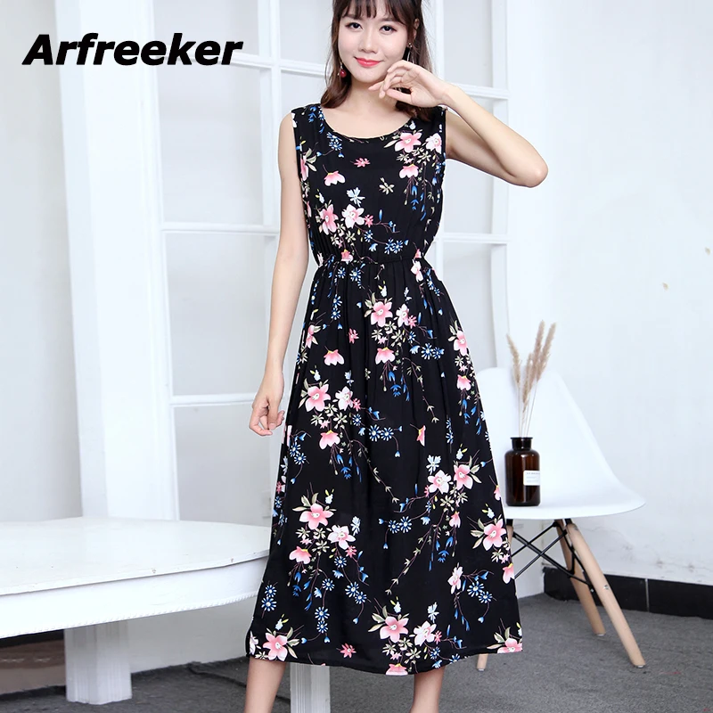 Arfreeker цветочный принт летнее платье длинные пляжные Vestidos женский сарафан