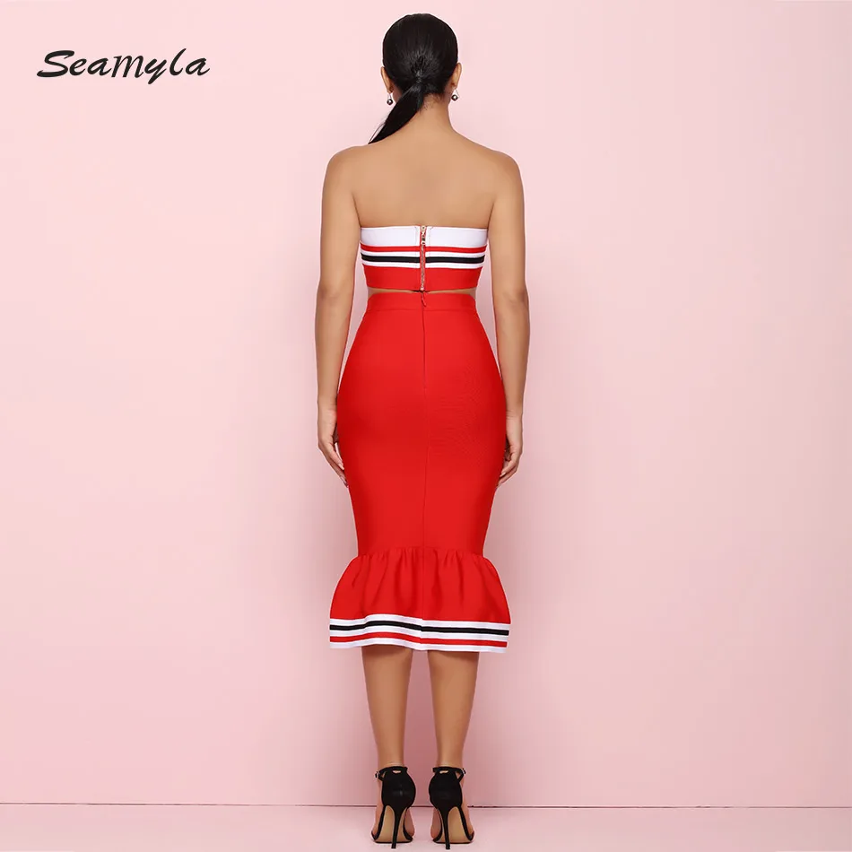 Seamyla новые модные красные комплекты из двух предметов Для женщин Sexy бретелек Bodcyon