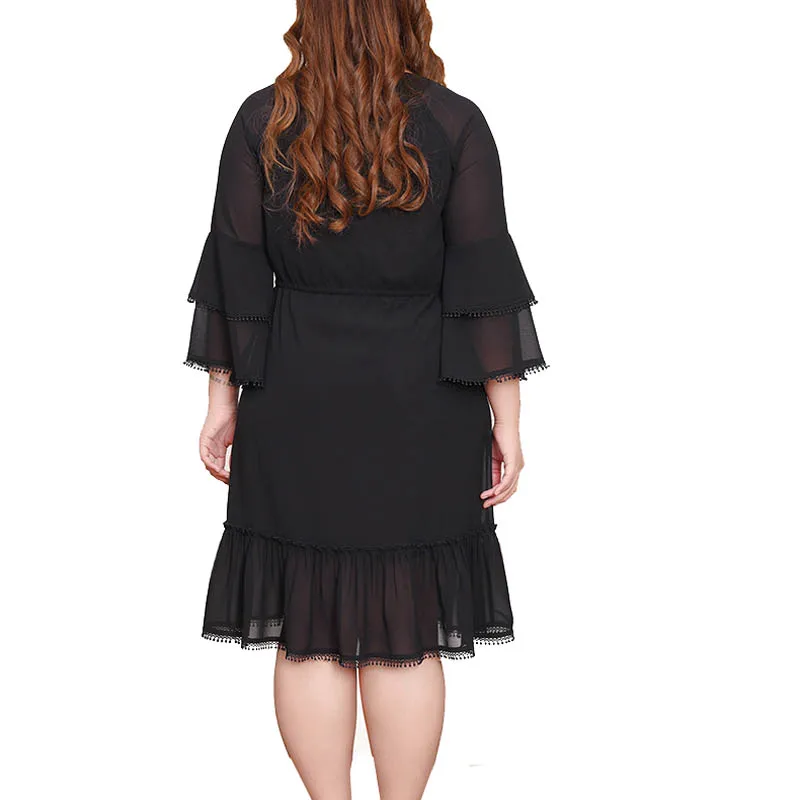 Весенне-летнее женское платье 5XL 6XL 7XL 8XL 9XL 10XL Плюс Размер Бюст 147 см свободное платье большого размера черный цвет