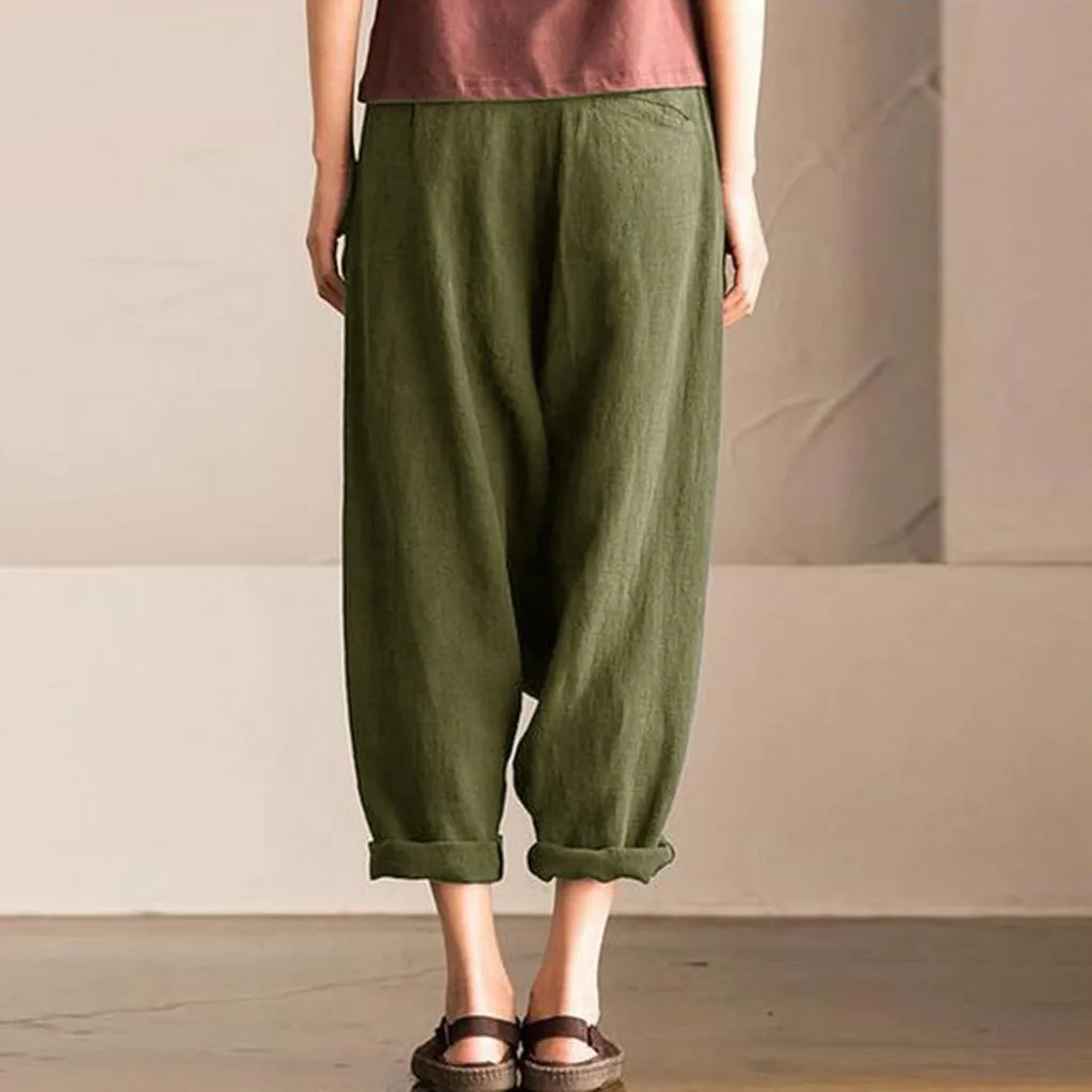

Women linen trousers harem pants loose summer plus size simple casual pants Ladies solid color street hip hop drawstring pants