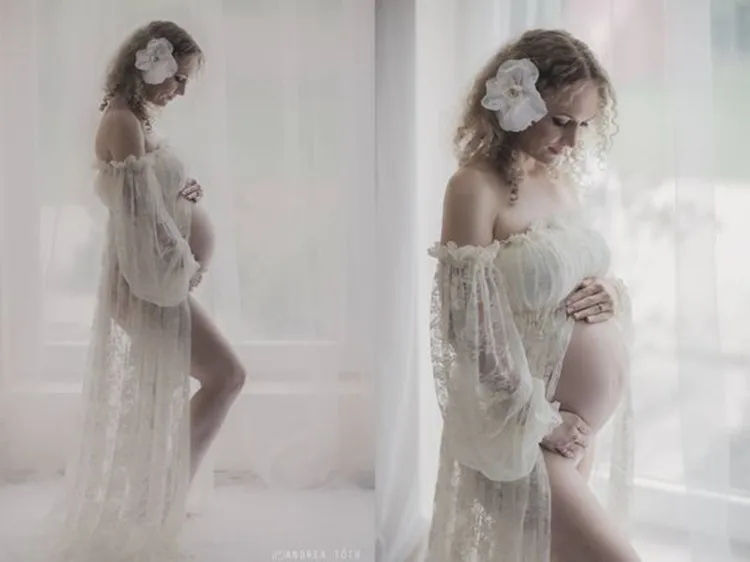 Sexy Maternity Dresses For Photo Shoot Lace Long Maternity Photography Props Pregnancy Dress Pregnant Women Maxi Gown Clothes