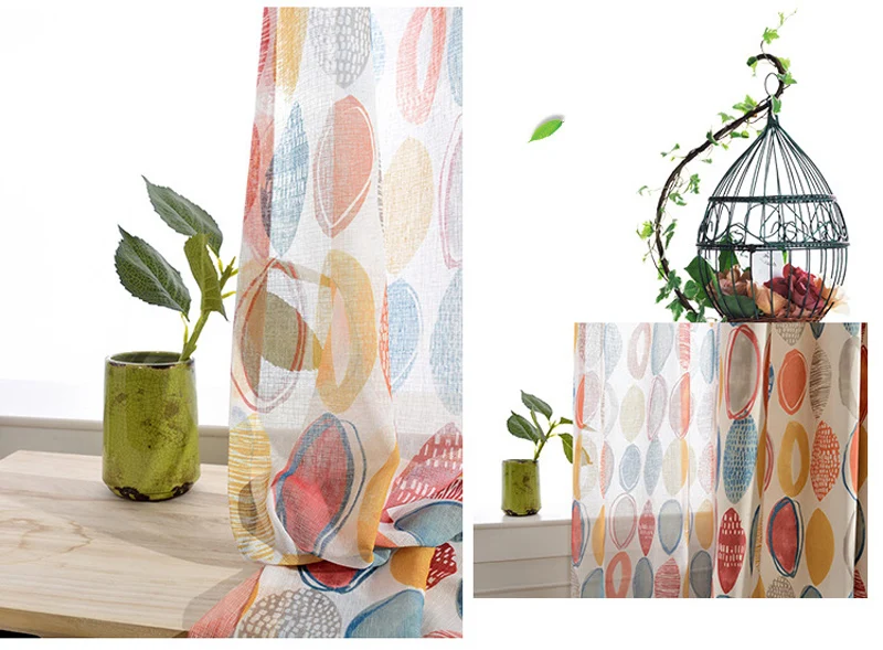 Colorful Curtains for Living Room Geometric Print Tulle Curtain Window Bedroom Treatment Kitchen Sheer Fabrics Drapes T&090#30