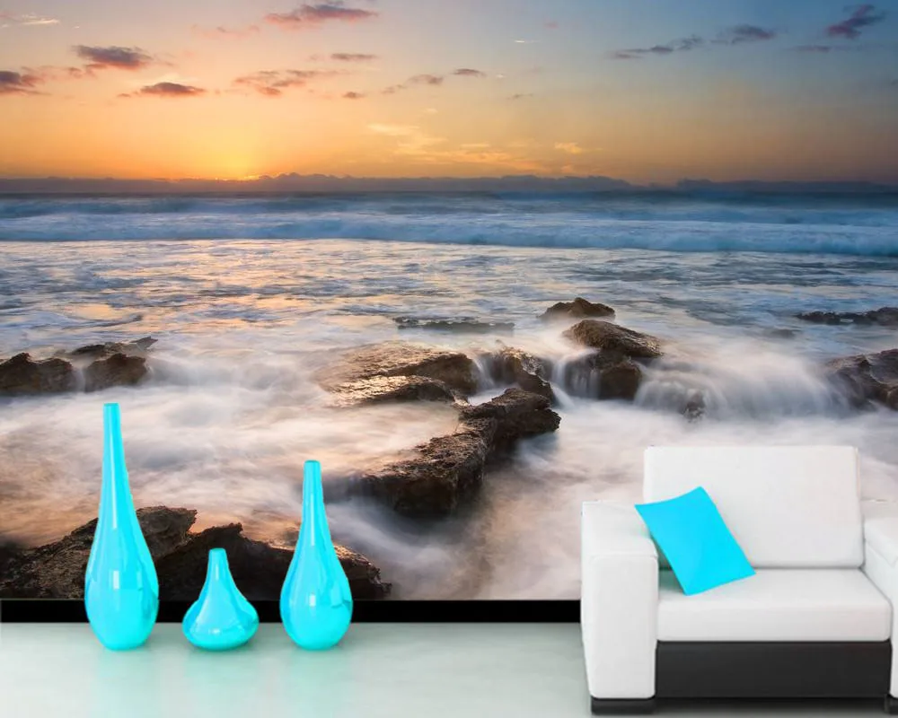 Обои обои 3d Волнистые восход солнца облака и скалы Настенные для гостиной