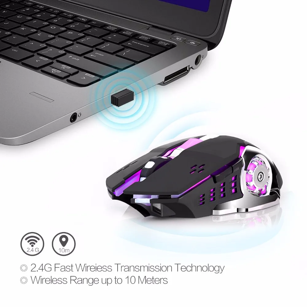 HXSJ M70 2400 точек/дюйм Перезаряжаемые 7 цветов Подсветка дыхание комфорта геймер