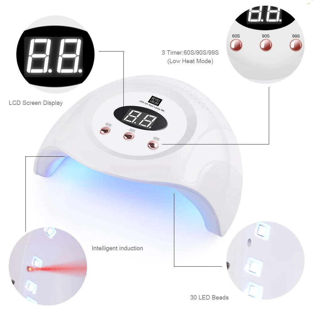 

New 90W UV LED Lamp Nail Dryer Drying All Gels Polish Quick 60/90/99s LCD Display Nails Dryer Manicure Nail Art Tools