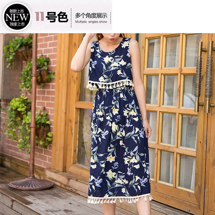 2017 летний новый стиль женщины платья кисточки круглым воротом без рукавов boho dress