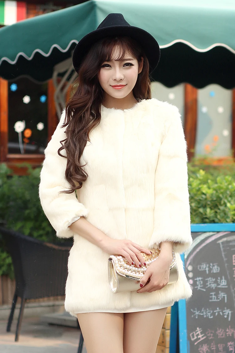 Настоящий мех Новинка 2016 года меховое пальто с длинными рукавами. Корейское