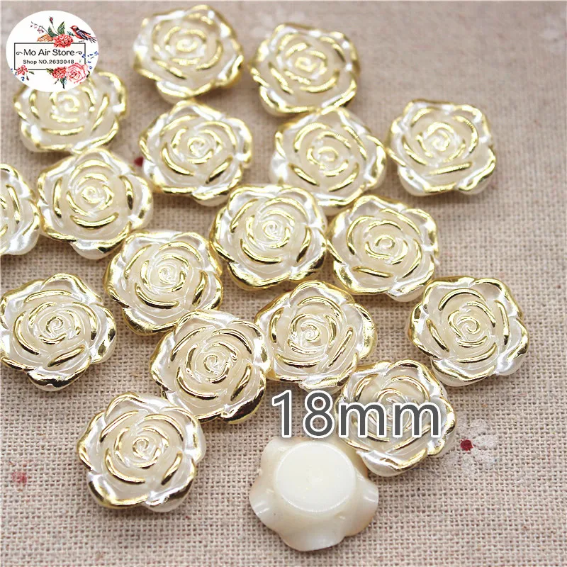 

30pcs/lot 18mm ivory golden flower pearl Beads ABS Resin Flatback Simulated pearl Beads DIY beads double hole